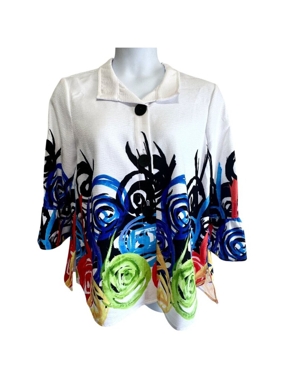 Ali Miles Art to Wear Button Front Blazer Jacket Size L 3/4 Sleeve Artsy Fun
